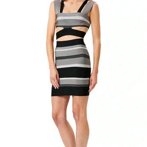 NWT HERVÉ LÉGER KNIT BANDAGE MINI SKIRT Ash Multi Stripe M